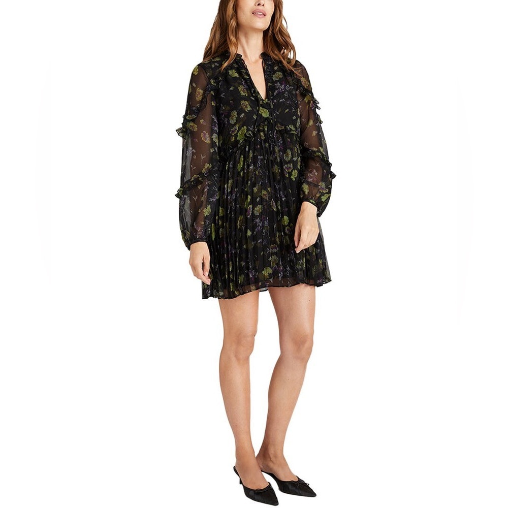 Cinq à Sept Black Floral Long Sheer Sleeve Dress Retail price $425